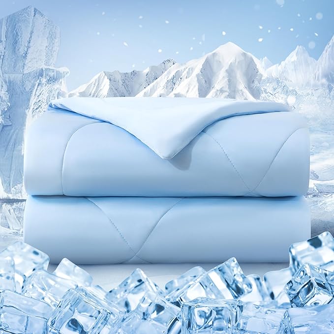 Cooling Comforter King Size, Double-Sided Cold Tech Fabric Quilted Bed Comforters Cooling Blanket for Hot Sleepers, Breathable Lightweight Summer Bedding, All-Season Ice Blanket, Blue