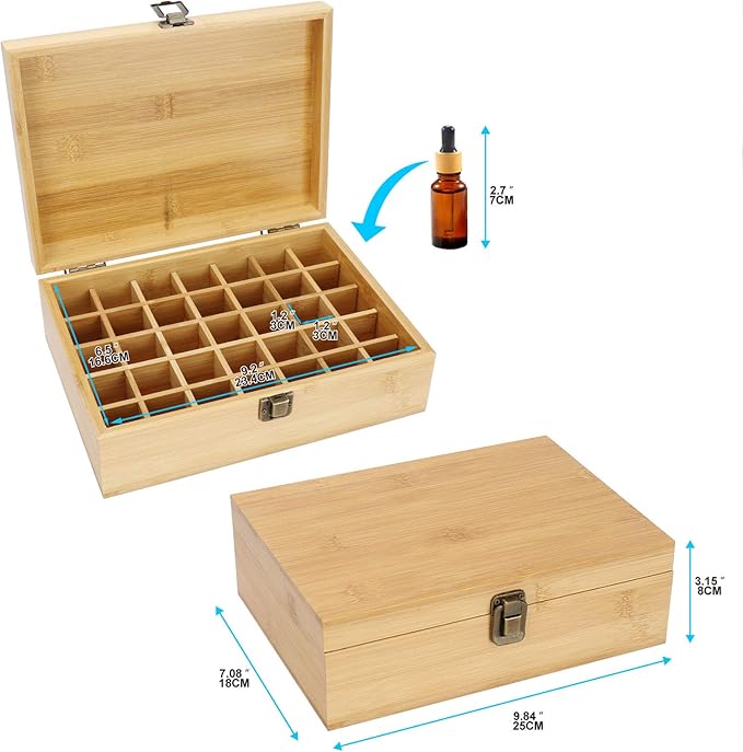 Pure Vie Essential Oil Bamboo Storage Box Travel Display Presentation, Holds 35 Bottles for 5, 10, 15ml - Aromatherapy Organizer Nail Polish Fragrance Container #1 - Keep Your Oils Safe & Space Saver