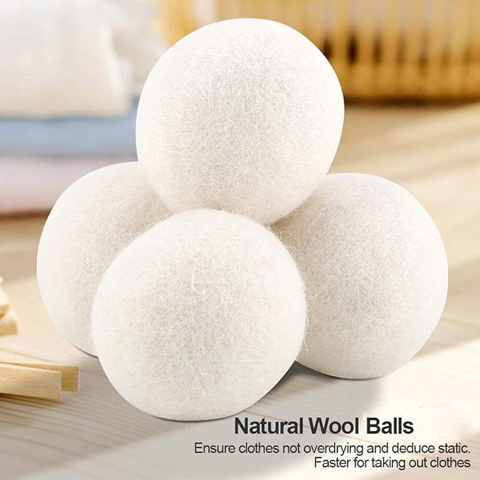 6 Pack 6cm Wool Dryer Balls Reusable Fabric Softener & Static Reducer for Laundry Natural Felted Drying Balls to Speed Up Drying Soften Clothes Reduce Wrinkles & Noise
