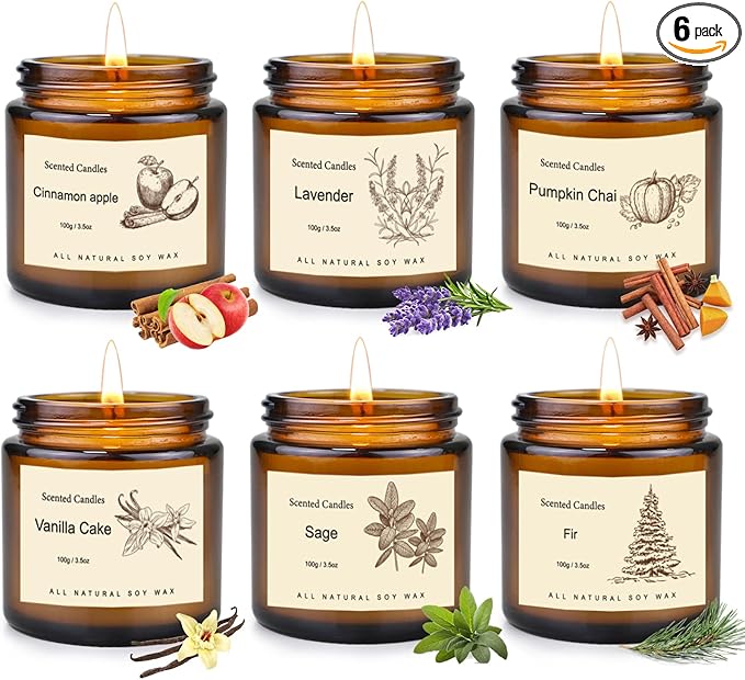 6 Pack Winter Candles for Home Scented,Long Lasting Soy Candles for Home,Holiday Scented Candle Gift Set with Cinnamon Apple,Pumpkin Chai&Vanilla,Natural Aromatherapy Candles,Christmas Gifts for Women