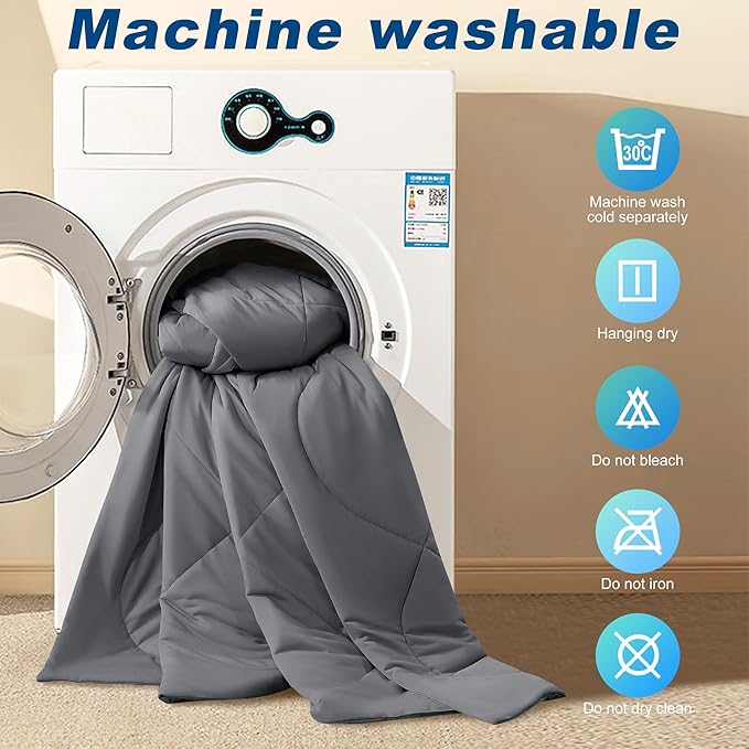 Cooling Comforter Twin Size, Double-Sided Cold Tech Fabric Quilted Bed Comforters Cooling Blanket for Hot Sleepers, Breathable Lightweight Summer Bedding, All-Season Ice Blanket, Dark Gray