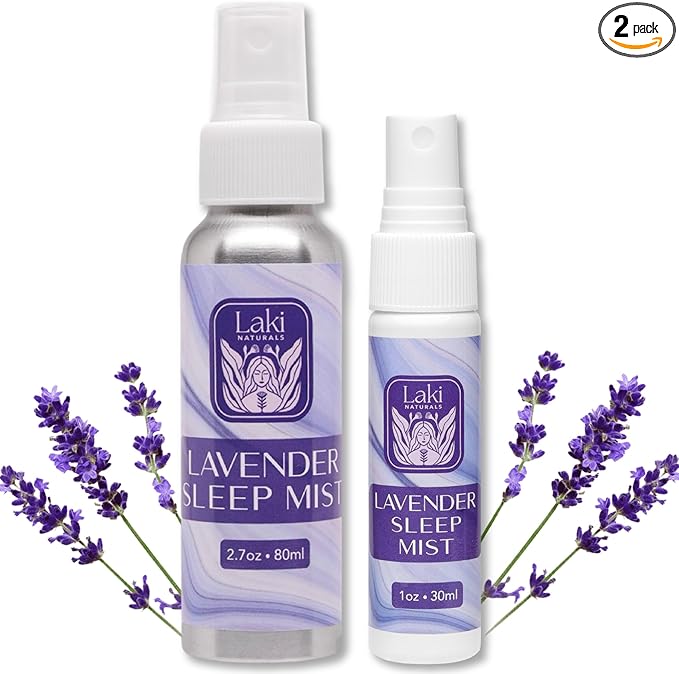 Laki Naturals Lavender Sleep Mist – Travel Size & Full Size Set (2.7oz + 1oz) – Lavender Essential Oil Spray for Bedding & Room | Aromatherapy Mist