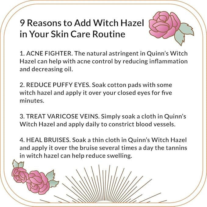 Quinn's Alcohol Free Rose Witch Hazel with Aloe Vera 16oz & Quinn’s Alcohol Free Lavender Water-Natural Pillow Spray and Facial Body Mist 8oz