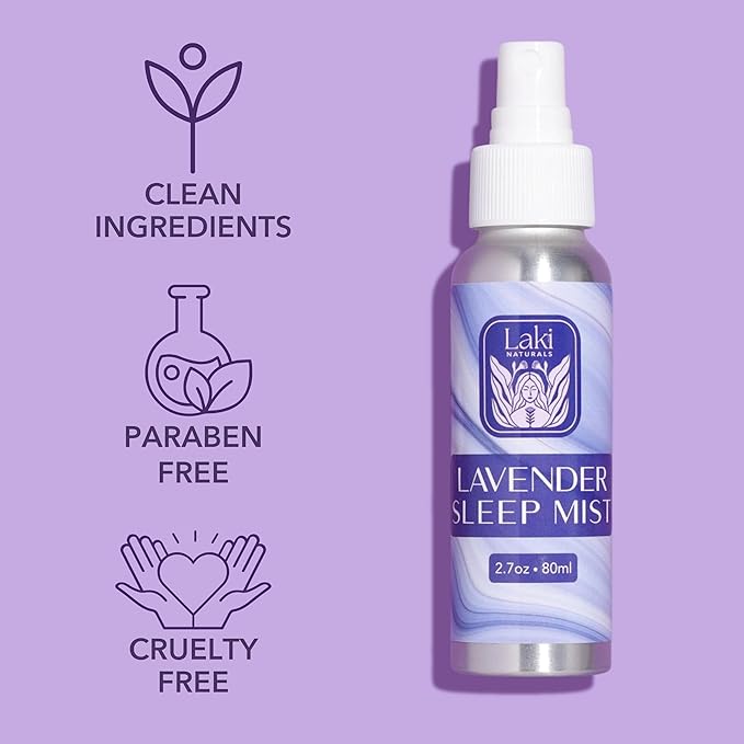 Laki Naturals Lavender Sleep Mist – Travel Size & Full Size Set (2.7oz + 1oz) – Lavender Essential Oil Spray for Bedding & Room | Aromatherapy Mist