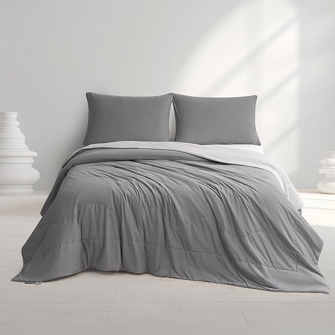 Hotel Grand Cooling Comforter for Hot Sleepers, Cooling Blankets Full/Queen Size, Q-Max>0.4, Breathable and Soft, Lightweight Blankets for Summer (Grey, 90"x90", Packed with Cooling Pillowcase)
