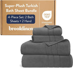 Brooklinen Super-Plush Bath Sheet and Hand Towel Set - 2 Bath Sheets 2 Hand Towels - Cotton, Highly Absorbent (Slate)