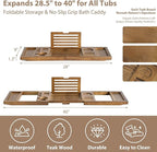 Bamboo Bathtub Tray Caddy - Splash-Proof Adjustable (28.5-40") with Wine Holder, Tablet Stand & Non-Slip Grip | Spa-Grade Organizer for Bath Essentials & Reading- Walnut