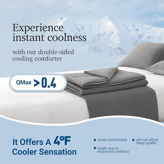 Hotel Grand Cooling Comforter for Hot Sleepers, Cooling Blankets King Size, Q-Max>0.4, Breathable and Soft, Lightweight Blankets for Summer (Grey, 106"x90", Packed with Cooling Pillowcase)
