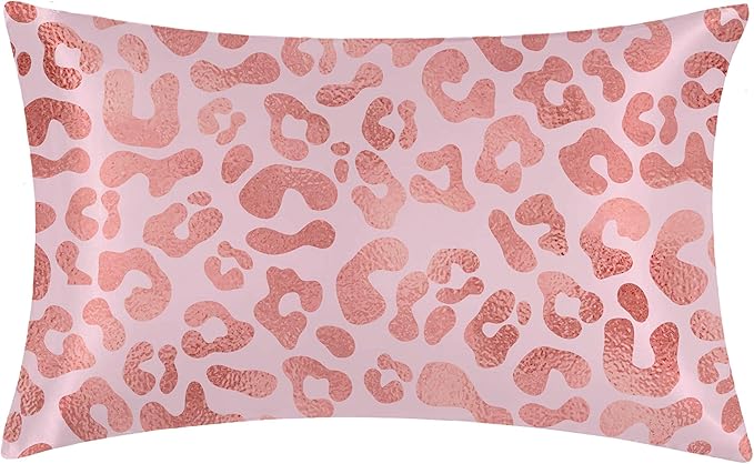 1 Pack Pink Spotted Leopard Print Satin Pillowcase Similar to Silk Pillow Cases for Hair and Skin, Soft Smooth Breathable Cool Pillow Cases, with Hidden Zipper Queen Size 20" x 30"