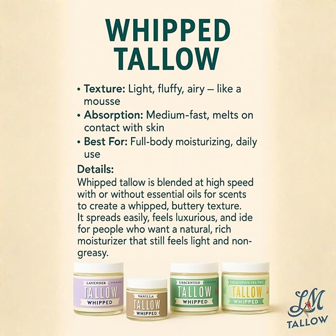 Whipped Tallow 2oz - All Natural Face Cream + Whole Body Moisturizer for Dry Skin - Made With Eucalyptus Oil - No Preservatives, Parabens or Seed Oils - USA Made (Eucalyptus Tea Tree)