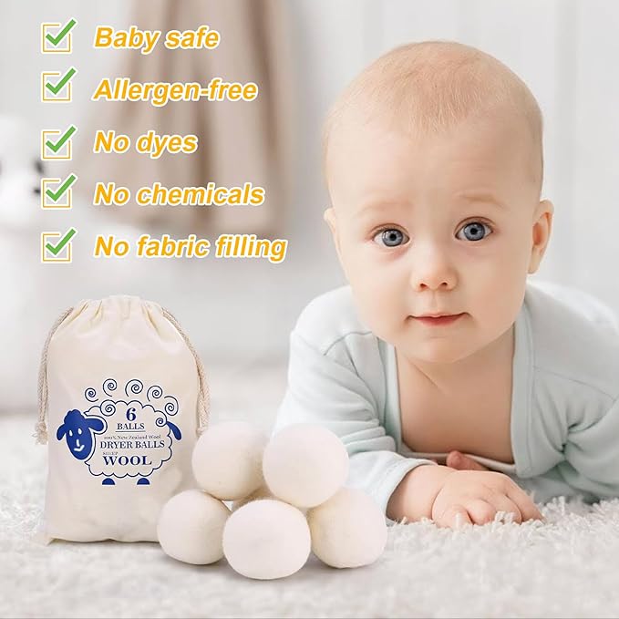6pc Wool Dryer Balls, Dryer Balls for Laundry, Reusable Wool Dryer Balls