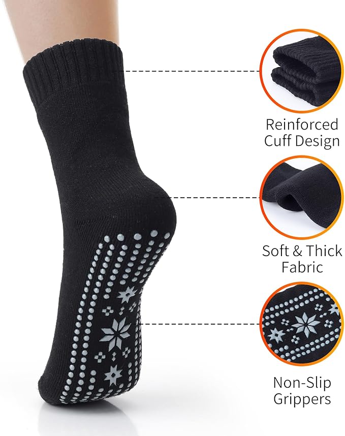 ICEIVY Thermal Slipper Socks, Thick Grip Hospital Plush Slipper Grip Socks Women Winter Soft Warm Cozy Socks 4 Pairs