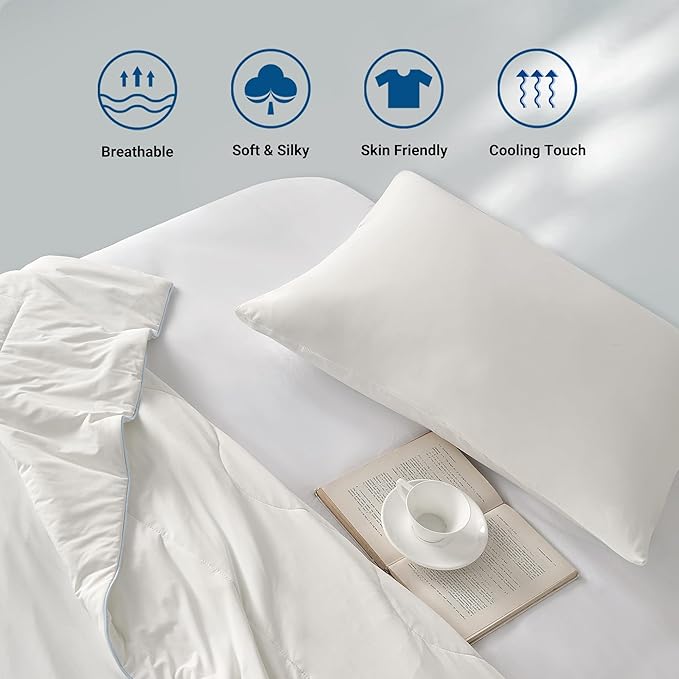 Hotel Grand Cooling Comforter for Hot Sleepers, Cooling Blankets King Size, Q-Max>0.4, Breathable and Soft, Lightweight Blankets for Summer (White, 106"x90", Packed with Cooling Pillowcase)