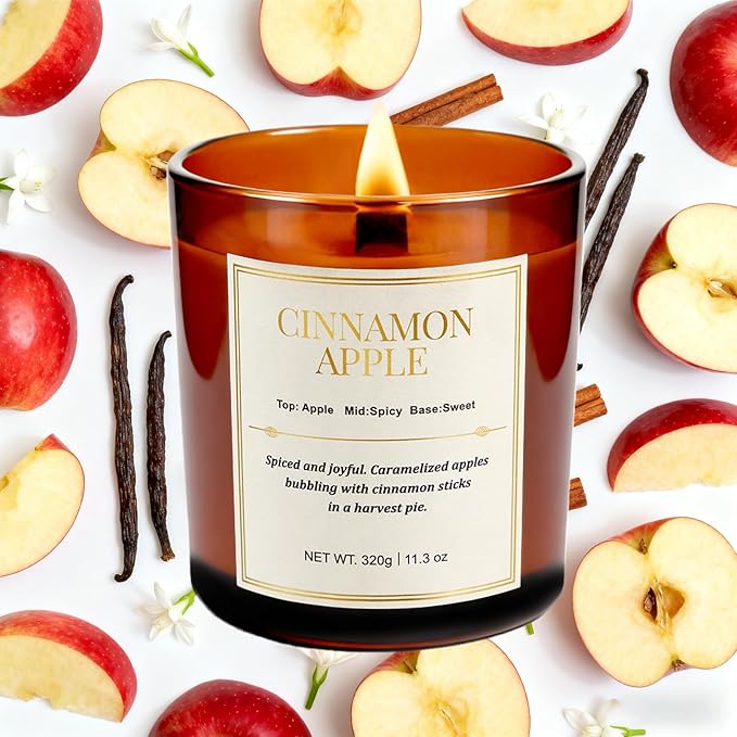 Holiday Candle Gift Set–2 Pack Wood Wick Cinnamon Apple Scented Candles,Long Lasting Natural Soy Wax Candles with Gift Boxes,Cozy Fall Aromatherapy Candle for Home Decor,Thanksgiving&Christmas Gifts