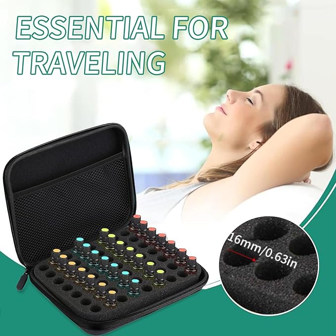 63 Slots Essential Oil Carrying Case, 1-3ml vial portable Essential Oil Storage Bag Case Box, Hard EVA Shell Impact and Leak Proof Large Capacity Organizer with Carrying Handle (Black)