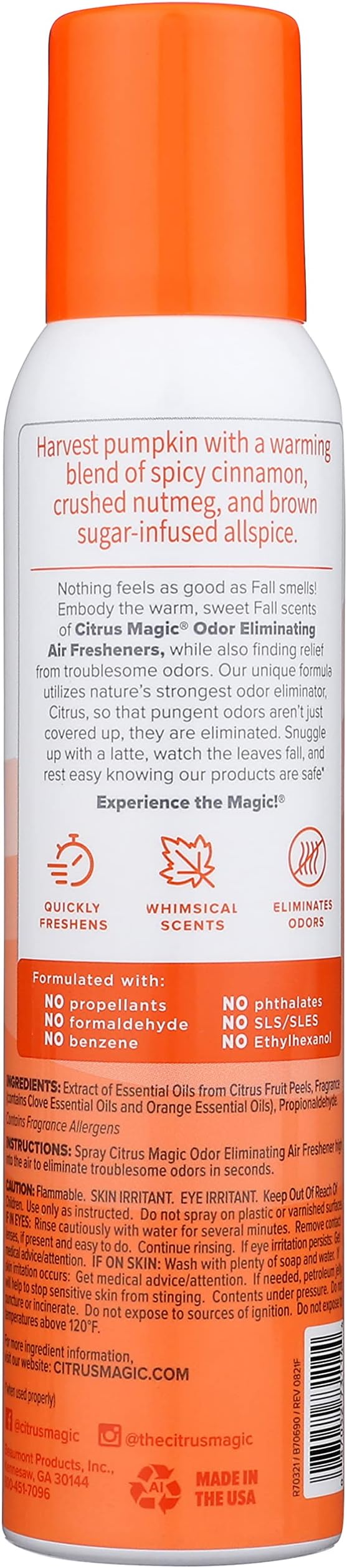 Citrus Magic Limited Edition Natural Odor Eliminating Air Freshener Spray, Cozy Pumpkin Chai, 3-Ounce, Pack of 3