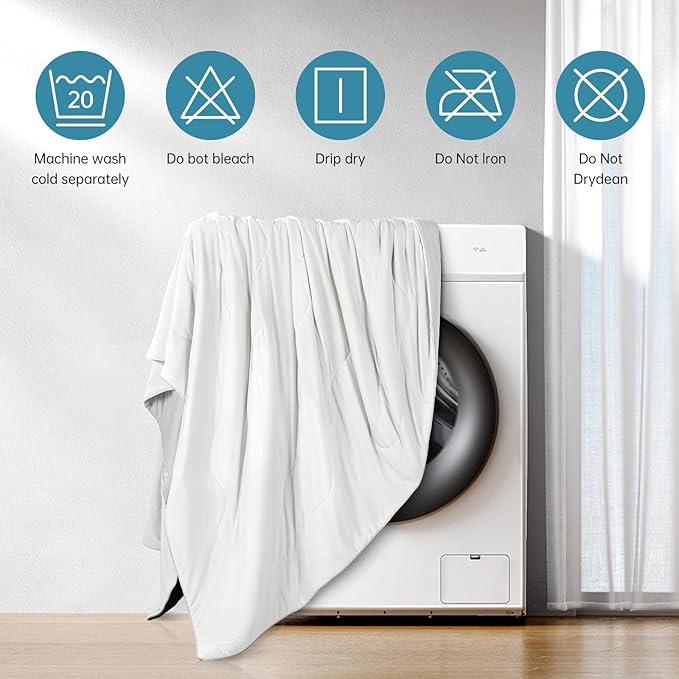 EASELAND Cooling Comforter King, Cold Touch Fabric Absorbs Body Heat, Double-Sided Cool Design Soft Fluffy Cooling Blanket for Night Sweats Hot Sleeper (White, King(108"x90"))