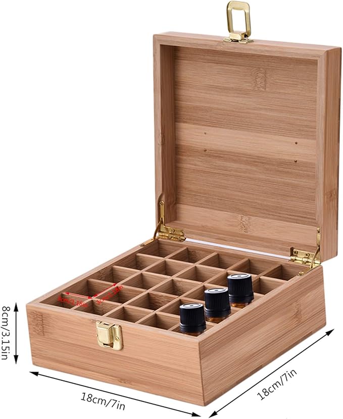 Pure Vie Essential Oil Bamboo Storage Box Travel Display Presentation, Holds 25 Bottles for 5, 10, 15ml - Aromatherapy Organizer Nail Polish Fragrance Container #2 - Keep Your Oils Safe & Space Saver