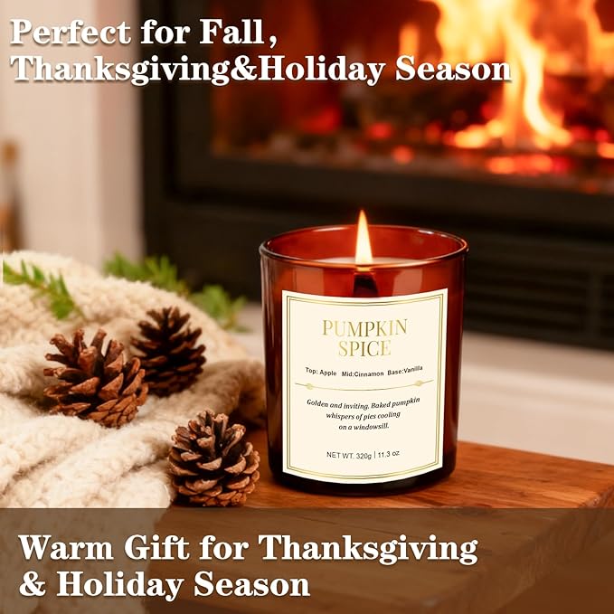Fall Candle Gift Set –2 Pack Wood Wick Pumpkin Spice Scented Candles,22.6 oz Natural Soy Wax Candles with Gift Box,Long Lasting Autumn Candles for Home Decor,Thanksgiving & Halloween Gifts for Women