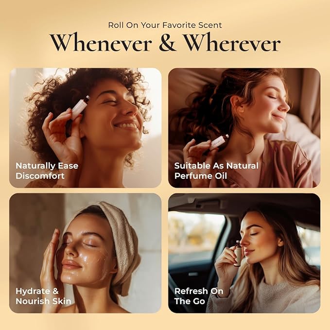 Gya Labs Classic Roll on Essential Oil Set - Relaxing Gifts for Women - Essential Oil Gift Set Frankincense, Peppermint, Lavender, Tea Tree Oil Rollers for Skin & Body Comfort (0.34 Fl Oz Each)