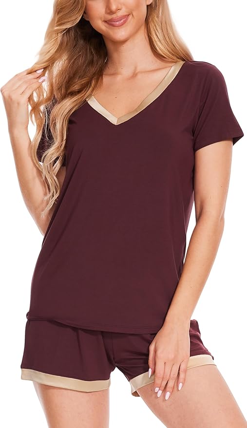 GYS Womens Pajama Sets, Short Sleeve Soft Sleepwear Tops and Shorts Pjs, Bamboo Viscose Loungewear