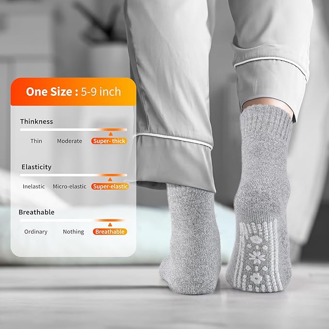 ICEIVY Thermal Slipper Socks, Thick Grip Hospital Plush Slipper Grip Socks Women Winter Soft Warm Cozy Socks 4 Pairs