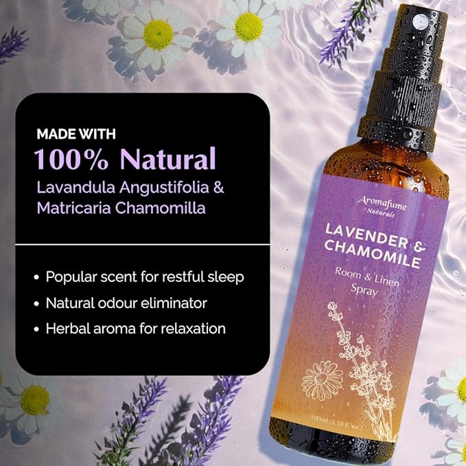 Lavender & Chamomile Room, Linen & Pillow Spray by Aromafume | 100ml/3.38 fl oz | with Pure Lavender Essential Oil | Aromatherapy Spray for Relaxation | Air Freshener