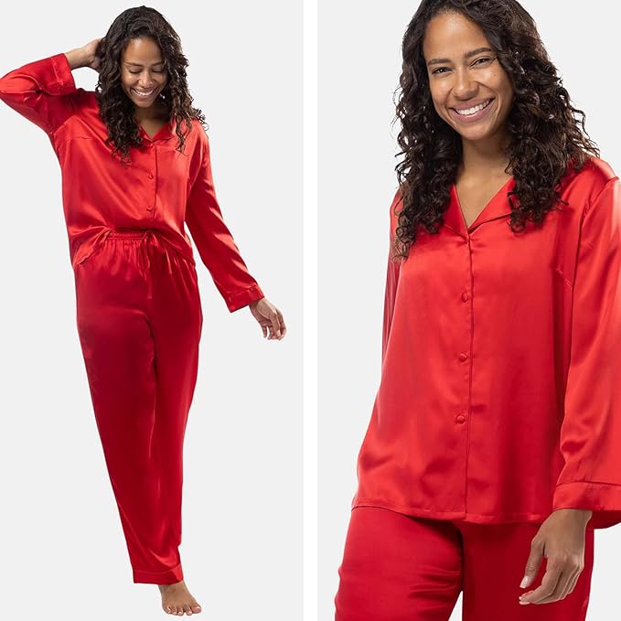 Fishers Finery Women's 100% Mulberry Silk Long Pajama Set with Gift Box