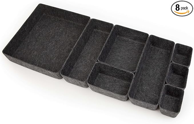 Three by Three Seattle Felt·Like·It! Felt Bins for Office, Crafts, Classroom, Living Room, Bedroom: Charcoal, Set of 8