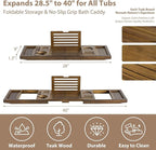Teak Bathtub Tray | Adjustable Width Tray with Wine Holder, Tablet/Phone & Book Stand, Splash-Proof for Bath Time- Walnut