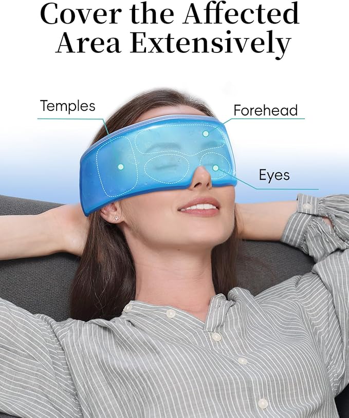 Cooling Eye Mask for Puffy Eyes, Headache and Migraine Relief Gel Eye Mask, for Headache, Puffiness, Eye Strain, Sinusitis & Post-Surgery Care – Large Soft Reusable Cold Eye Compress, Deep Blue