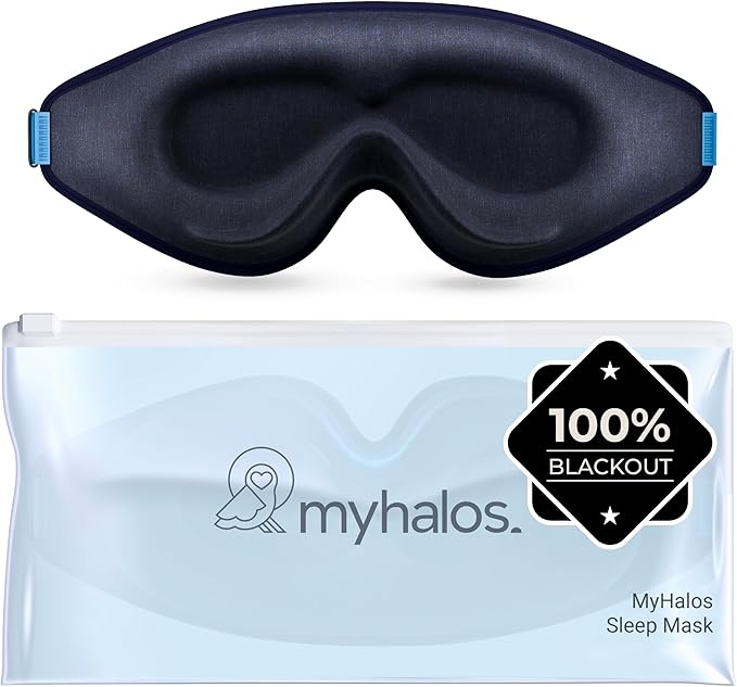 MyHalos® Sleep Mask - Eye Masks for Sleep - 100% Blackout Sleeping Mask for Women, Men & Side Sleepers - 3D Sleeping Eye Mask for Zero Pressure - Award Winning Design, Eyelash Friendly & Breathable