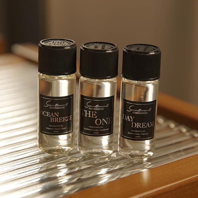 Scentiment Hotel Diffuser Oil Discovery Kit | Inspired by Five Star & Luxury Hotel Scents | Aromatherapy Oils with Notes of Cardamom, Tuscan Leather, and Sandalwood (20ml, Top 3 Scents)