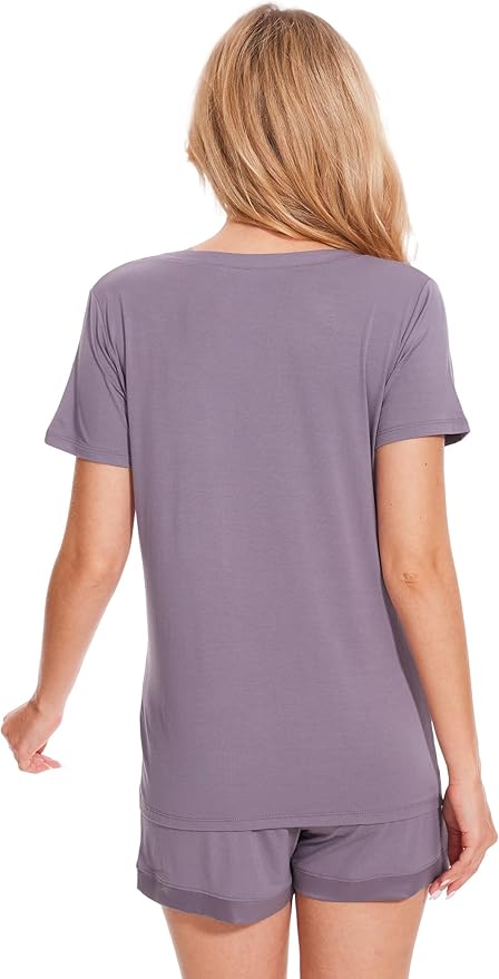 GYS Womens Pajama Sets, Short Sleeve Soft Sleepwear Tops and Shorts Pjs, Bamboo Viscose Loungewear