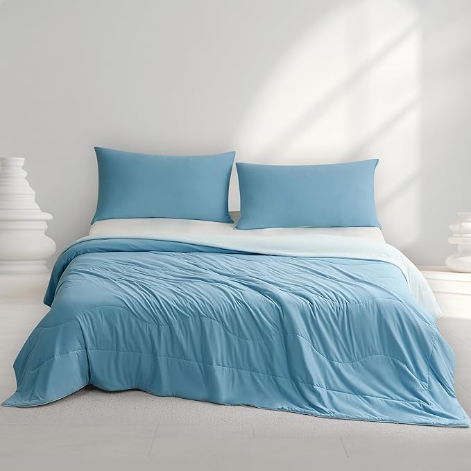 Hotel Grand Cooling Comforter for Hot Sleepers, Cooling Blankets Twin Size, Q-Max>0.4, Breathable and Soft, Lightweight Blankets for Summer (Blue, 68"x90", Packed with Cooling Pillowcase)