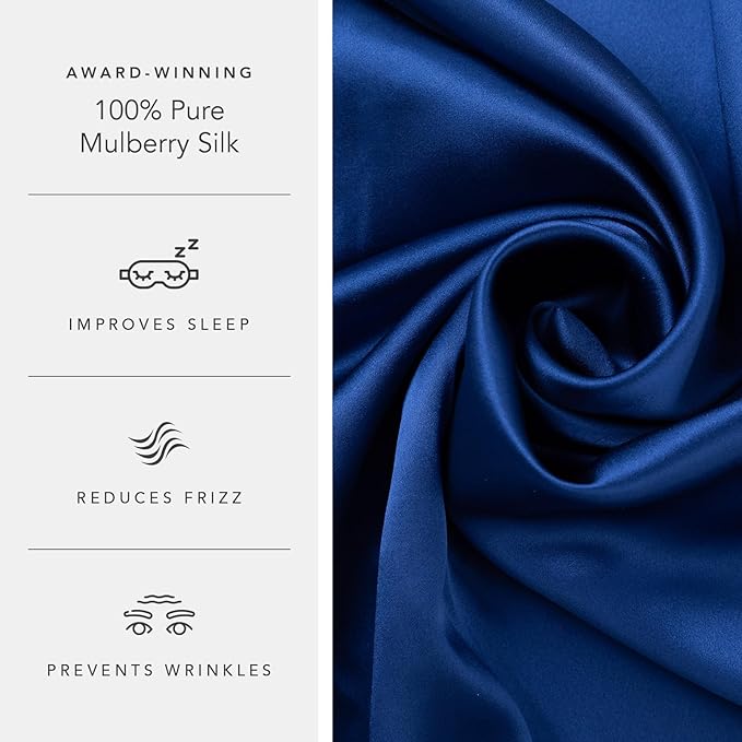 Fishers Finery 19mm 100% Pure Mulberry Silk Pillowcase, Quality Tested (Navy, Q)