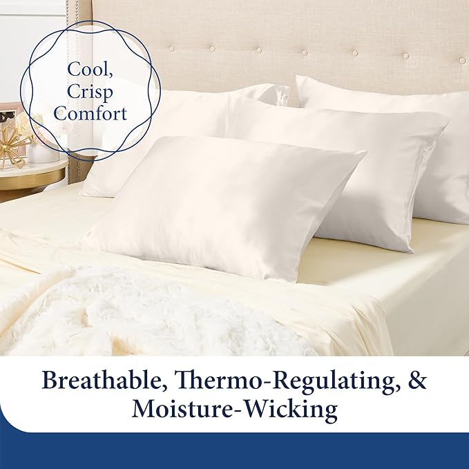 Cosy House Collection 100% Silk Pillowcase - Pure Mulberry Silk - Cooling, Breathable, 22 Momme 6A High-Grade Fibers + Hidden Zipper Closure (Standard, Black)