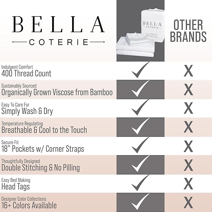 Bella Coterie Luxury Bamboo Viscose Queen Size Sheet Set | 100% Organically Grown | Ultra Soft | Cooling for Hot Sleepers | 18" Deep Pocket [Striped Dune]