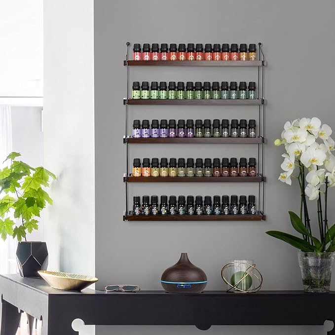 J JACKCUBE DESIGN Essential Oils Display Shelves Wall Mount Black Metal and Wood, Nail Polish Paint Holder Rack Organizer Holds 70 Bottles (5 Tier) : MK482A