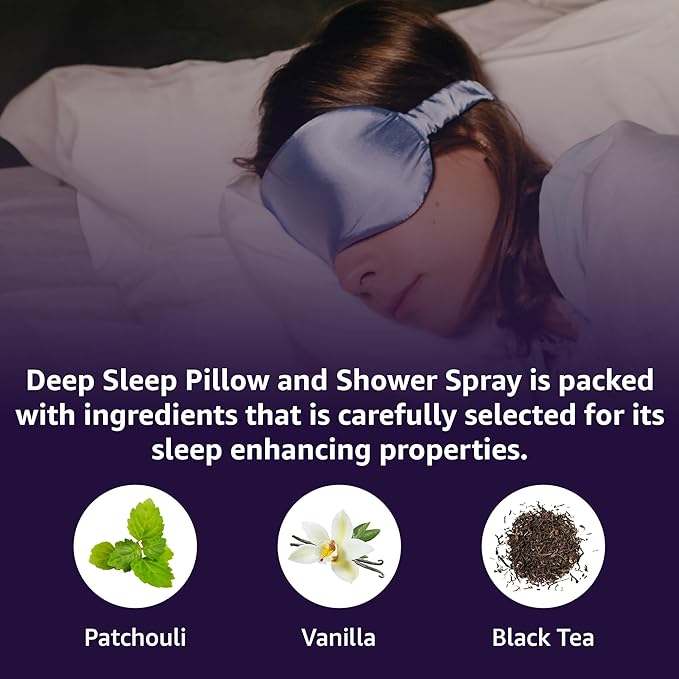 Deep Sleep Pillow Spray Natural Aromatherapy Mist for Sleep Relaxation Calming Stress Relief Patchouli Black Tea Vanilla Essential Oils Self Care Gift