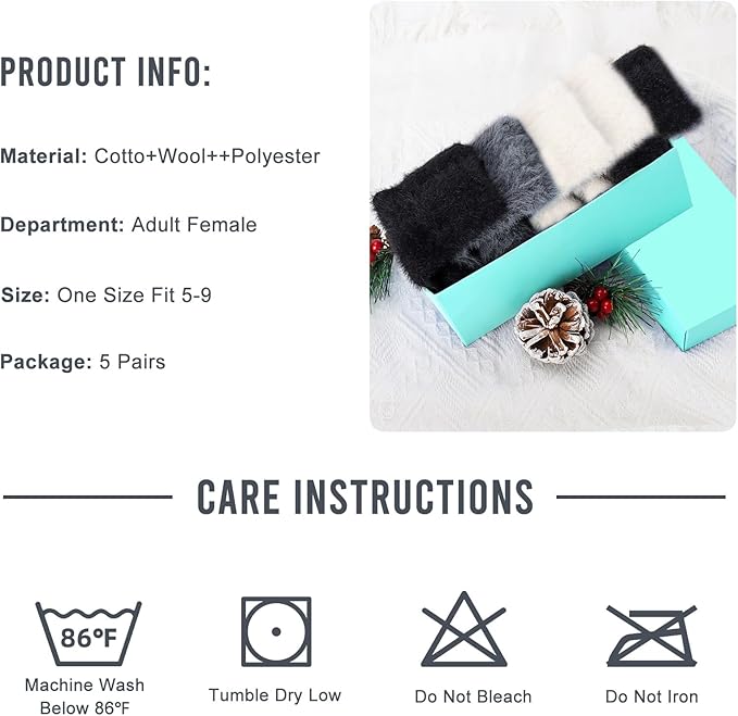 SISOSOCK 5 Pairs Fuzzy Soft Cozy Fluffy Socks for Women, Casual Thick Plush Comfy Sleep Socks, Warm Winter Gifts for Women