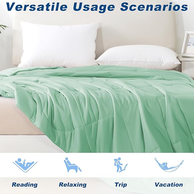 Cooling Comforter Queen Size, Double-Sided Cold Tech Fabric Quilted Bed Comforters Cooling Blanket for Hot Sleepers, Breathable Lightweight Summer Bedding, All-Season Ice Blanket, Sage Green