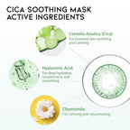 #OOTD Cica Calming Mask for Face Sensitive Irritated Skin, Soothing, Moisturizing, Korean Anti Aging Face Mask, Eve Vegan, Chamomile, Hyaluronic Acid 10EA