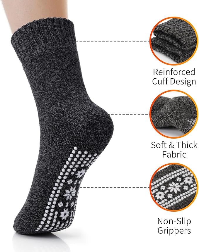 ICEIVY Thermal Slipper Socks, Thick Grip Hospital Plush Slipper Grip Socks Women Winter Soft Warm Cozy Socks 4 Pairs