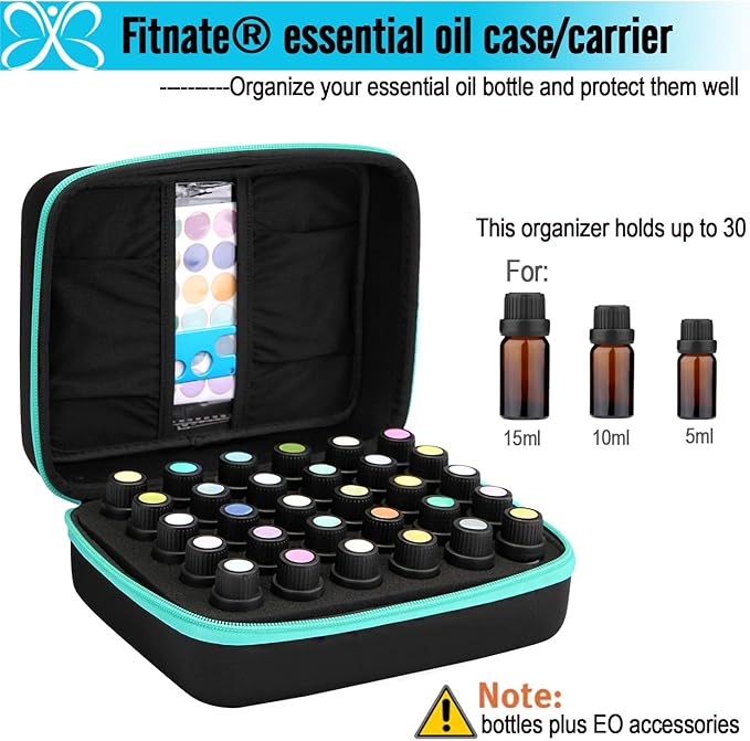 FITNATE Essential Oils Storage, Essential Oils Carrying Case for 30 Bottles, Hold Up to 5ml,10ml, 15 ml Essential Oils with Bottle Opener, Bottle Cap Labels,(Sky Blue)