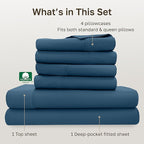 California Design Den 6-Pc Queen Size Sheet Set with 4 Pillowcases - 400 Thread Count 100% Cotton Sheets, Sateen Weave, Deep Pocket Bedsheets Set - Peacock Blue