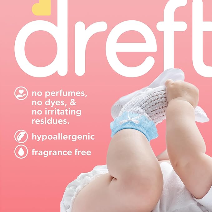 Dreft Free & Gentle Liquid Laundry Detergent, Free of Dyes and Perfumes for Families, 64 loads