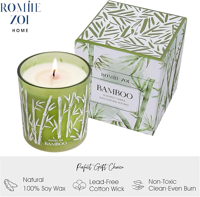 ROMIIE ZOI Aromatherapy Jar Candle - 6oz Soy Wax Candle - Infused with Bamboo Aroma - with Beautiful Keepsake Box Special