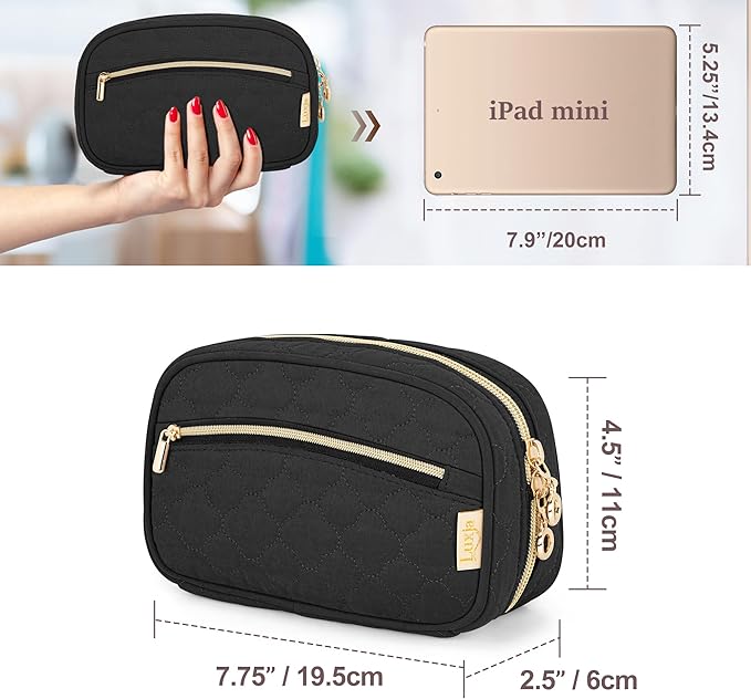 LUXJA Essential Oil Organizer -Holds 10 Bottles (5ml-15ml, Also Fits Roller Bottles), Travel Case for Essential Oils with Zipper Pockets (Bag Only), Black