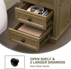 18" Wide End Table with Charging Station Set of 2, Fast Charge End Table Set of 2, Large 18” Bedside Table with Drawers, Storage Cabinet with Open Shelf for Bedroom, Natural